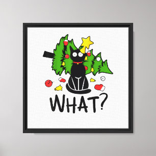 Funny Black Cat Christmas Tree Merry Santa Humour Canvas Print