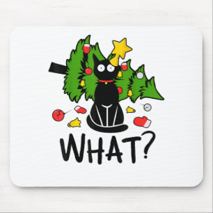 Funny Black Cat Christmas Tree Merry Santa Humour Mouse Pad