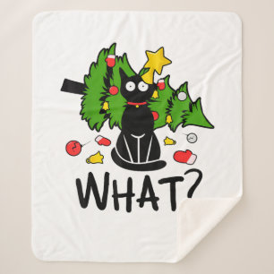 Funny Black Cat Christmas Tree Merry Santa Humour Sherpa Blanket