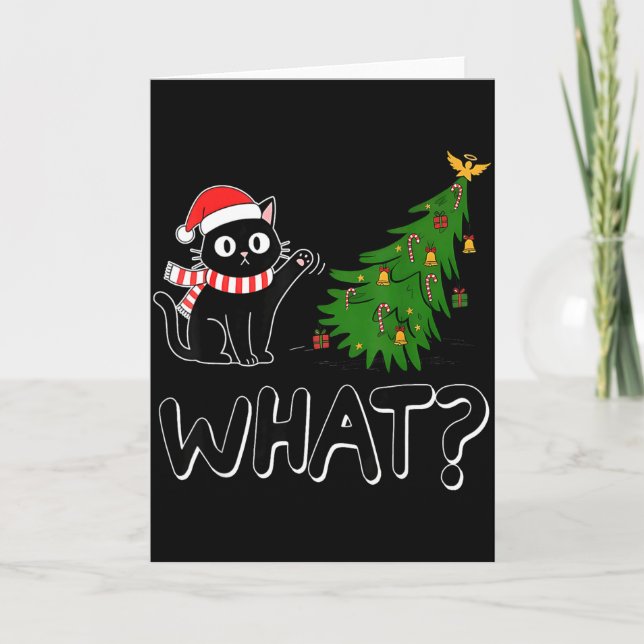 Funny Black Cat Christmas Tree Merry Xmas Humor Ca Card (Front)