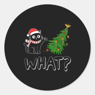 Funny Black Cat Christmas Tree Merry Xmas Humor Ca Classic Round Sticker