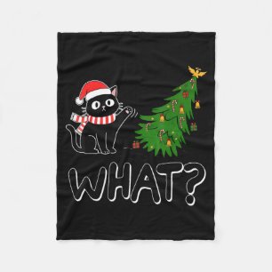 Funny Black Cat Christmas Tree Merry Xmas Humor Ca Fleece Blanket