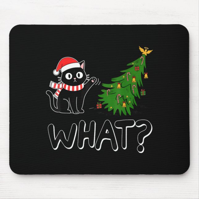 Funny Black Cat Christmas Tree Merry Xmas Humor Ca Mouse Pad (Front)