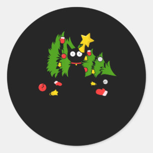 Funny Black Cat Christmas Tree Merry Xmas Humour C Classic Round Sticker