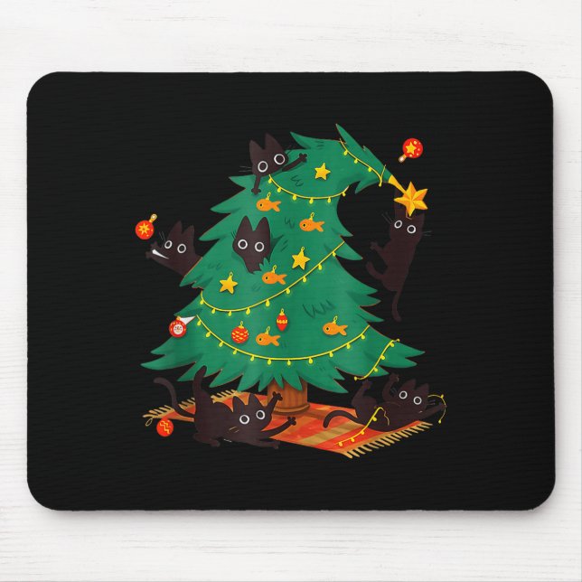 Funny Black Cat Christmas Tree  Mouse Pad (Front)