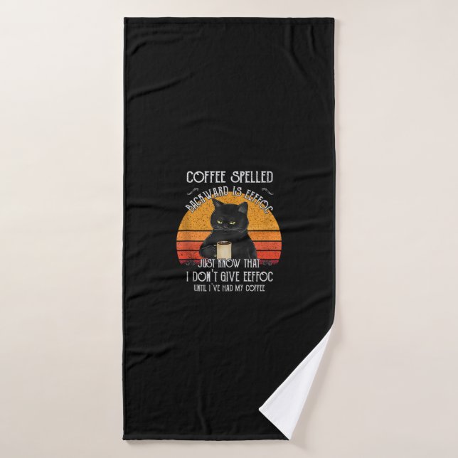 Funny Black Cat coffee spelled backwards is eeffoc Bath Towel (Bath Towel)