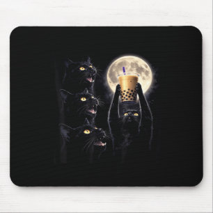 Funny Black Cat Drink Boba Tea Moonlight Men Women Mouse Pad