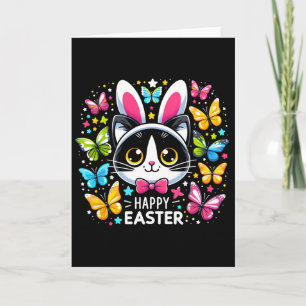Funny Black Cat Easter Egg Happy Easter Bunny Tuxe Card