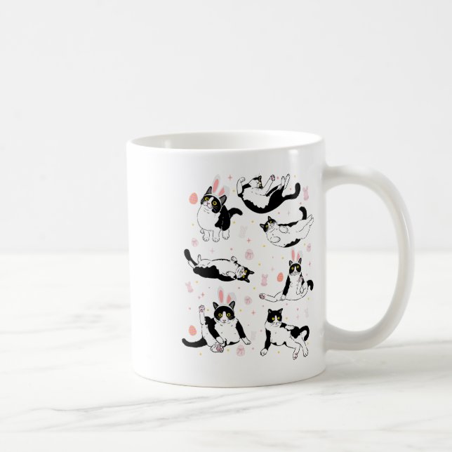 Funny Black Cat Easter Egg Happy Easter Bunny Tuxe Coffee Mug (Right)