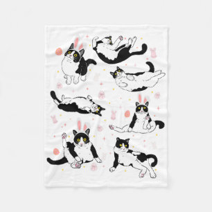 Funny Black Cat Easter Egg Happy Easter Bunny Tuxe Fleece Blanket