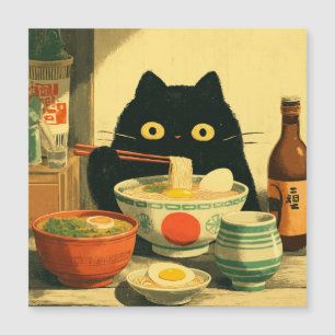 Funny Black Cat Eating Ramen