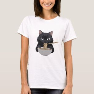 Funny Black Cat Eating Ramen – Anime Foodie T-Shirt