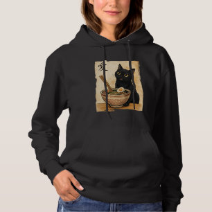 Funny Black Cat Eating Ramen Japanese Kawaii Anime Hoodie