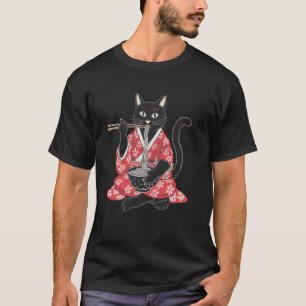 Funny Black Cat Eating Ramen Vintage Japanese Wome T-Shirt