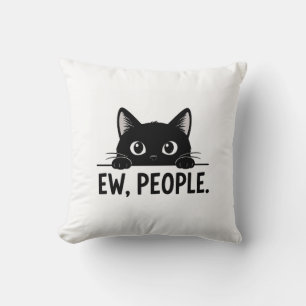 Funny Black Cat "EW, PEOPLE." Coffee Mug Cute In Cushion