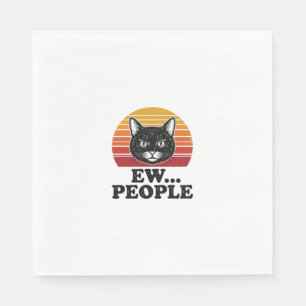Funny Black Cat Ew People Retro Sunset T-Shirt Des Napkin