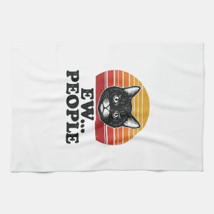 Funny Black Cat Ew People Retro Sunset T-Shirt Des Tea Towel