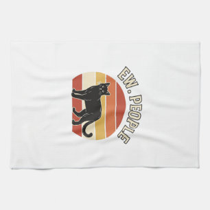 Funny Black Cat Ew People Vintage Retro Design_1 Tea Towel