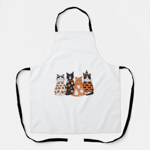 Funny Black Cat Ghost Party Pumpkin Cute Halloween Apron