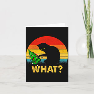 Funny Black Cat Gift Pushing Christmas Tree Over C Card