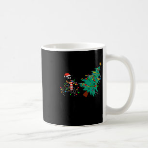 Funny Black Cat Gift Pushing Christmas Tree Over C Coffee Mug