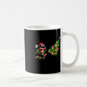 Funny Black Cat Gift Pushing Christmas Tree Over C Coffee Mug