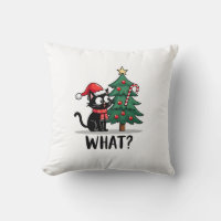 Funny Black Cat Gift Pushing Christmas Tree Over C