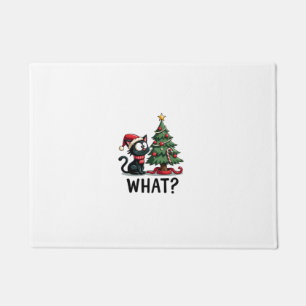 Funny Black Cat Gift Pushing Christmas Tree Over C Doormat