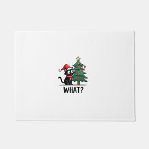 Funny Black Cat Gift Pushing Christmas Tree Over C Doormat