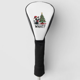 Funny Black Cat Gift Pushing Christmas Tree Over C Golf Head Cover