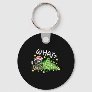 Funny Black Cat Gift Pushing Christmas Tree Over C Key Ring