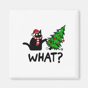Funny Black Cat Gift Pushing Christmas Tree Over C Magnet