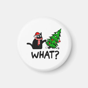 Funny Black Cat Gift Pushing Christmas Tree Over C Magnet