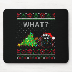 Funny Black Cat Gift Pushing Christmas Tree Over C Mouse Pad
