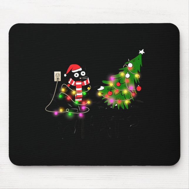 Funny Black Cat Gift Pushing Christmas Tree Over C Mouse Pad (Front)