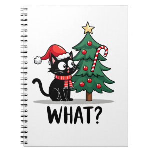 Funny Black Cat Gift Pushing Christmas Tree Over C Notebook