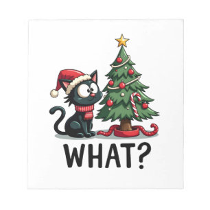 Funny Black Cat Gift Pushing Christmas Tree Over C Notepad