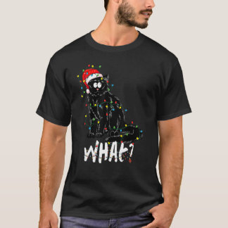 Funny Black Cat Gift Pushing Christmas Tree Over C T-Shirt