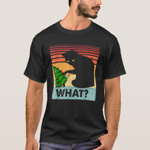 Funny Black Cat Gift Pushing Christmas Tree Over C T-Shirt