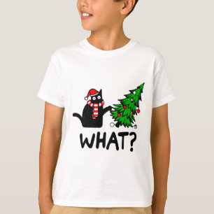 Funny Black Cat Gift Pushing Christmas Tree Over C T-Shirt