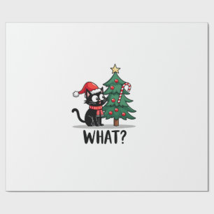 Funny Black Cat Gift Pushing Christmas Tree Over C Wrapping Paper