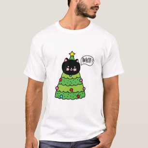 Funny Black Cat Gift Pushing Christmas Tree T-Shirt