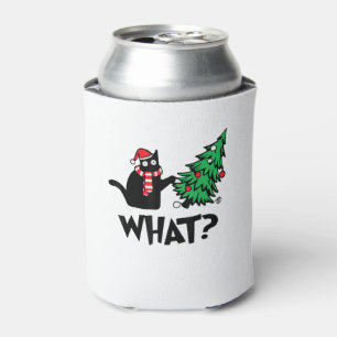Funny Black Cat Gifts Pushing Christmas Tree Over  Can Cooler