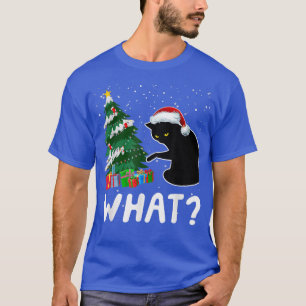 Funny Black Cat Gifts Pushing Christmas Tree Over T-Shirt
