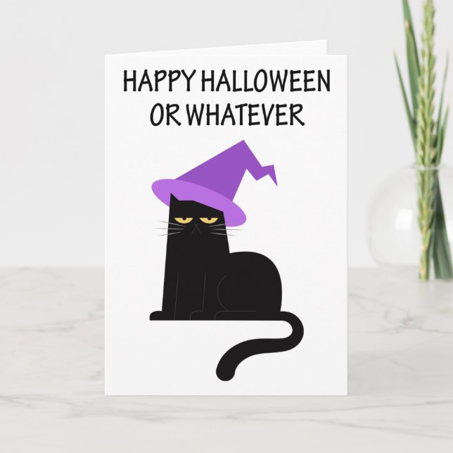 Funny Black Cat Halloween Holiday Card (Front)