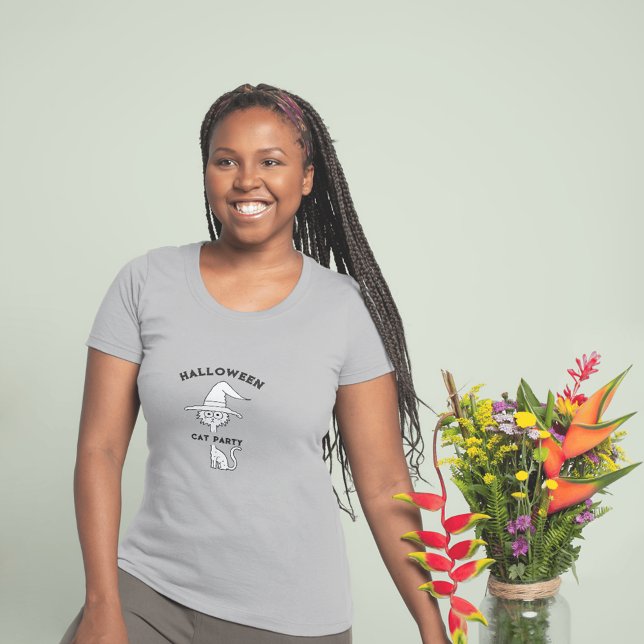funny black cat halloween party woman T-Shirt (Creator Uploaded)