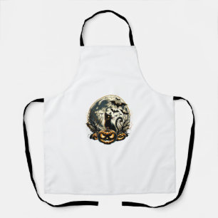 Funny Black Cat Halloween With Pumpkin Bat Moon Me Apron