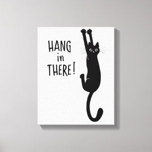 Funny Black Cat Hanging On   Hang in There! Canvas Print