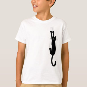 Funny Black Cat Hanging On Humourous Kitty T-Shirt