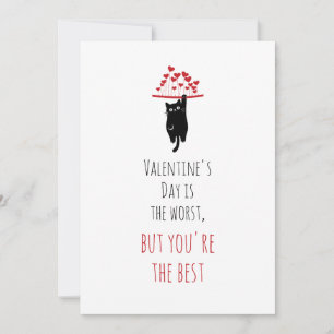 Funny Black Cat Hanging Out Anti Valentine's Day Holiday Card